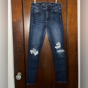 American Eagle Dark Wash Ripped Skinny Jeans Size 6